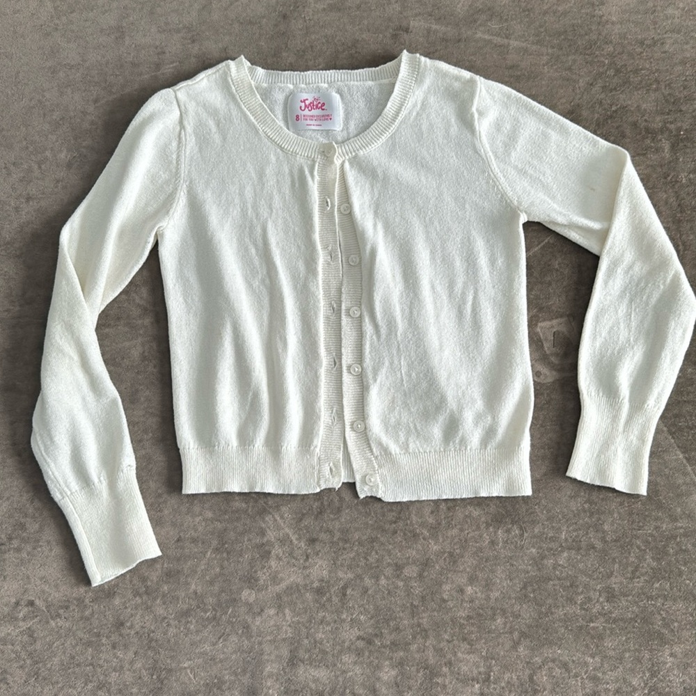 Justice button down long sleeve sweater. Color- cream. Size- 8yr